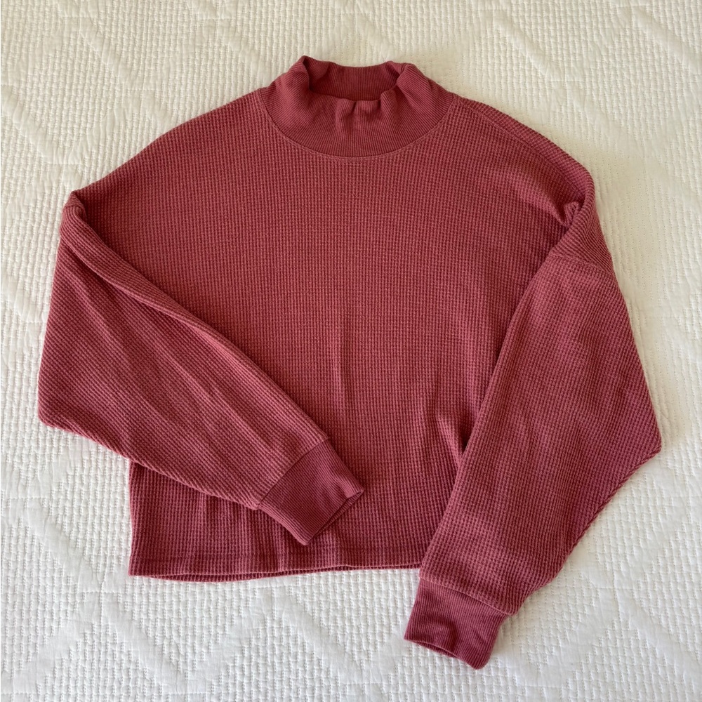Abercrombie & Fitch Mock Neck Rose Ribbed Long Sleeve